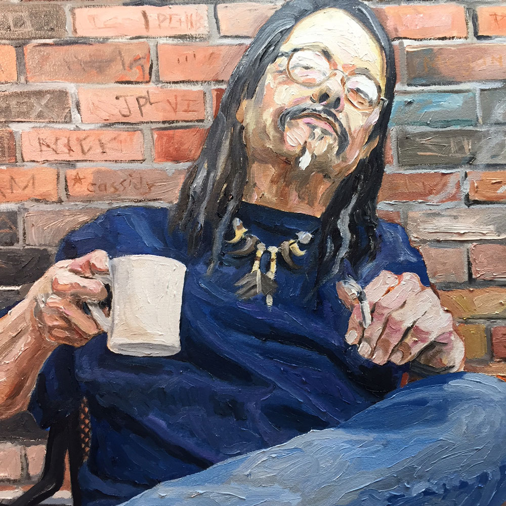 Reed White Mankato artist portrait painting of Mutt Detail 2