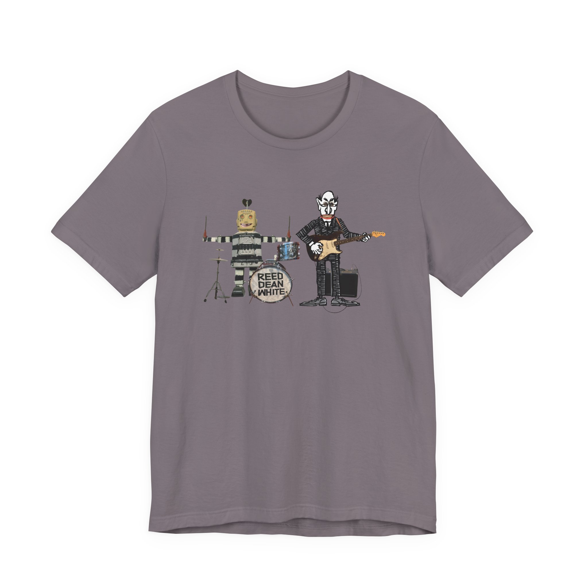ReedDeanWhite Graphic Tee — 'Rebel Robot Drifter Band' Drummer & Wheelie Rider T-Shirt - Image 9