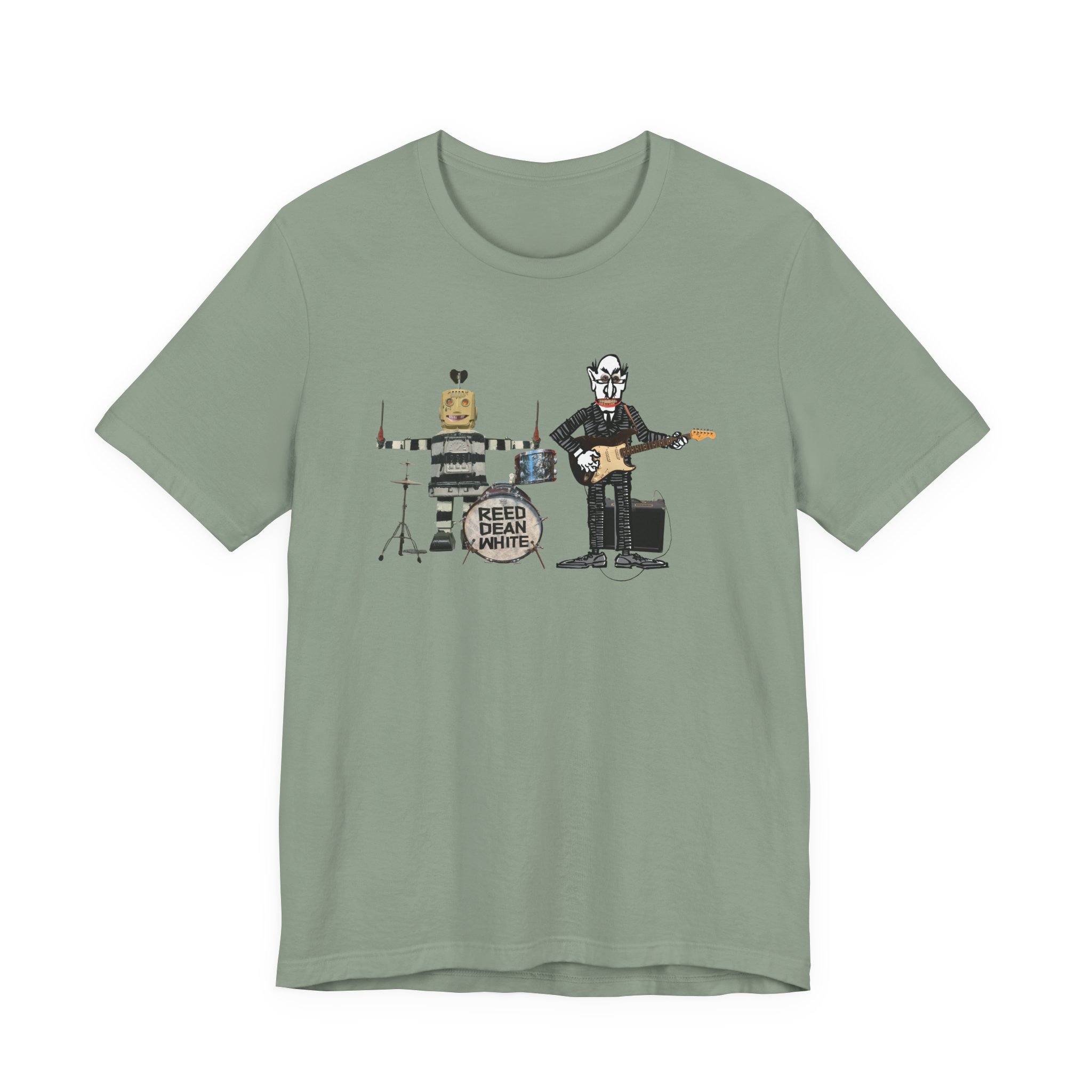 ReedDeanWhite Graphic Tee — 'Rebel Robot Drifter Band' Drummer & Wheelie Rider T-Shirt - Image 7