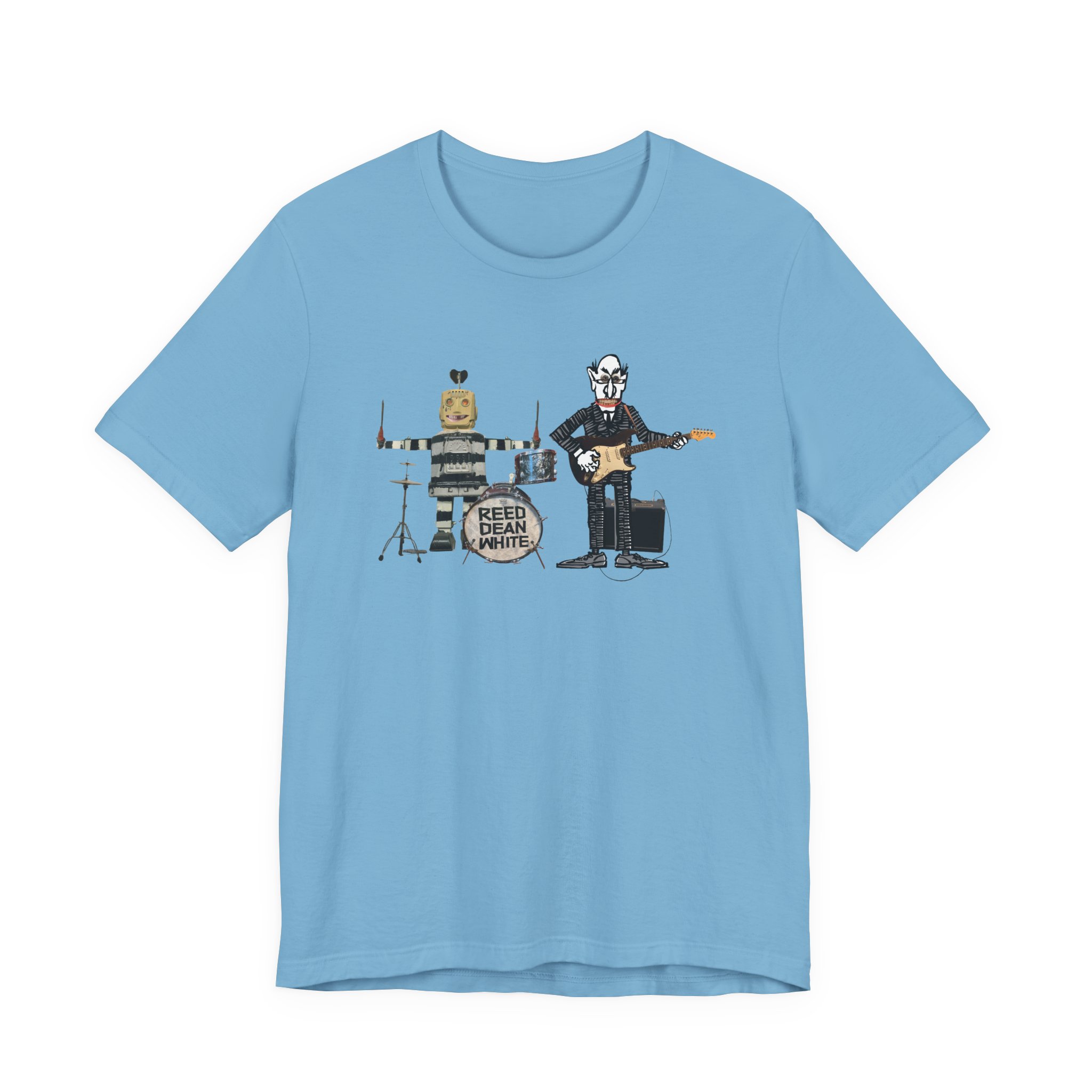 ReedDeanWhite Graphic Tee — 'Rebel Robot Drifter Band' Drummer & Wheelie Rider T-Shirt - Image 5
